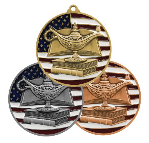 Academic Medal, Patriotic - Gold, Silver or Bronze | Engraved Scholastic Medal - 2.75 Inch Wide Decade Awards