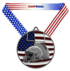Football Patriotic Medal - Gold, Silver or Bronze | Engraved Football Medal - 2.75 Inch Wide Decade Awards
- Silver Football Medal - Stars & Stripes Ribbon