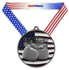 Boxing Patriotic Medal - Gold, Silver or Bronze | Engraved Boxing Medal - 2.75 Inch Wide Decade Awards
- Silver Boxing Medal - Stars & Stripes Ribbon