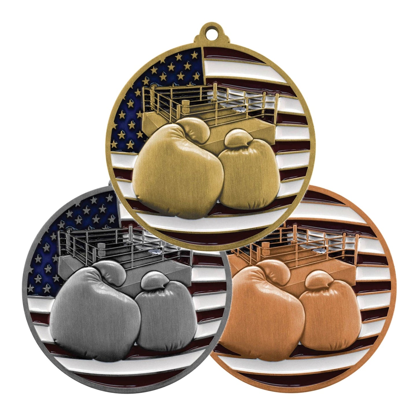 Boxing Patriotic Medal - Gold, Silver or Bronze | Engraved Boxing Medal - 2.75 Inch Wide Decade Awards