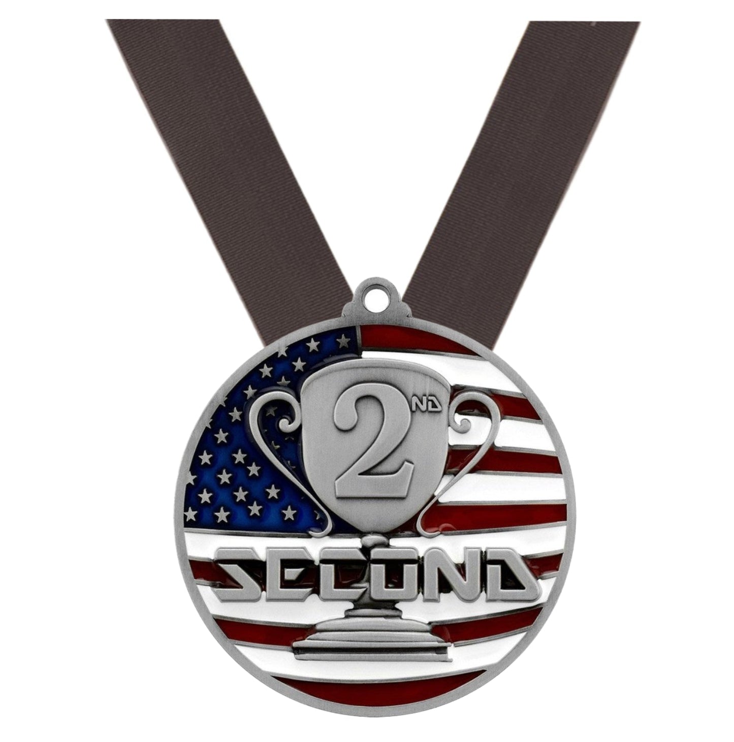 1st, 2nd, 3rd Place Patriotic Medal - Gold, Silver or Bronze | Engraved Place Medal - 2.75 Inch Wide Decade Awards
- 2nd Place Medal - Black Ribbon