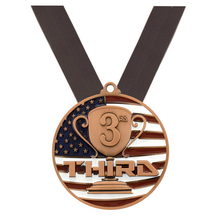 1st, 2nd, 3rd Place Patriotic Medal - Gold, Silver or Bronze | Engraved Place Medal - 2.75 Inch Wide Decade Awards
- 3rd Place Medal - Black Ribbon