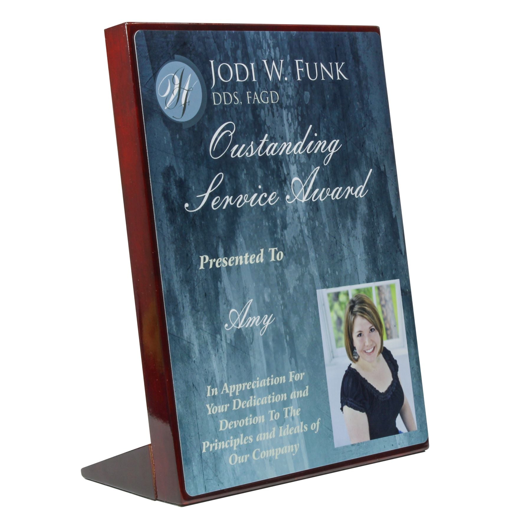 Plaque - Self Standing with Rosewood High Gloss Finish | Engraved Plaque - 7, 8.25 or 9.25 Inch Tall Decade Awards