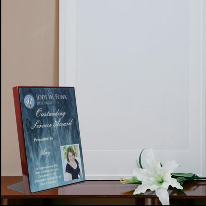 Plaque - Self Standing with Rosewood High Gloss Finish | Engraved Plaque - 7, 8.25 or 9.25 Inch Tall Decade Awards