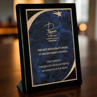 Plaque - Self Standing with Black High Gloss Finish | Engraved Plaque - 7, 8.25 or 9.25 Inch Tall Decade Awards