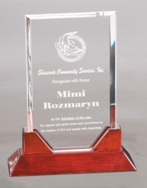 Prestige Plaque Acrylic Trophy | Rosewood Base | Personalized Corporate Award | 3 Sizes