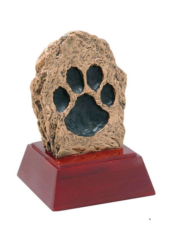 Paw Print Mascot Sculptured Trophy | Engraved Paw Print Award - 4 Inch Tall Decade Awards
