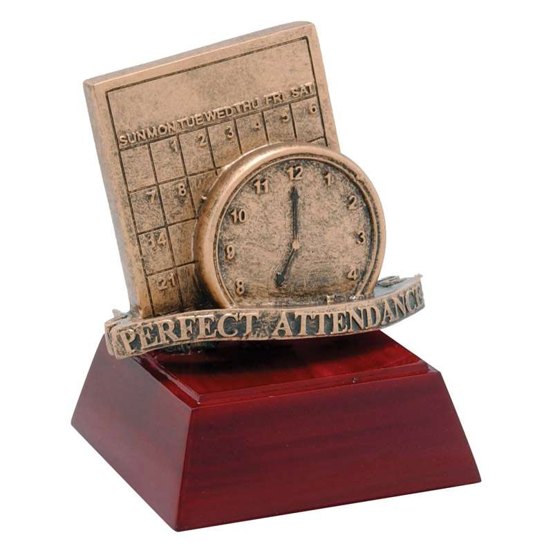 Perfect Attendance Sculptured Trophy | Engraved Perfect Attendance Award - 4 Inch Tall Decade Awards