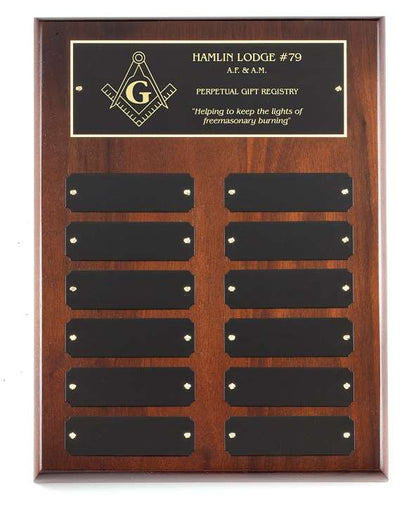 Perpetual Plaque - 9" x 12" | Genuine Walnut Plaque with 12 Black Brass Plates Decade Awards