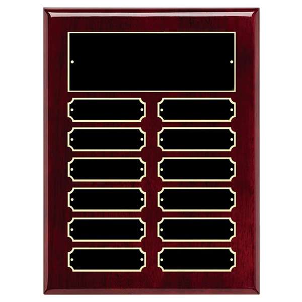 Perpetual Plaque - 9" x 12" | Rosewood Piano Finish Plaque with 12 plates Decade Awards