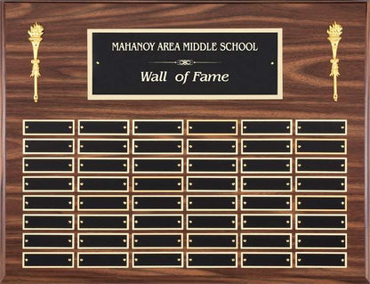 Perpetual Plaque - Walnut Finish with 48 Black Brass Engraving Plates Decade Awards