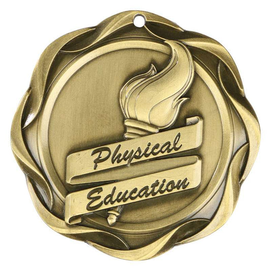 Physical Education Fusion Medal- Gold | Engraved PE Medallion - 3 Inch Wide Decade Awards