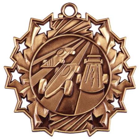 Pinewood Derby Ten Star Medal - Gold, Silver or Bronze | Engraved Scout 10 Star Medallion | 2.25 Inch Wide Decade Awards