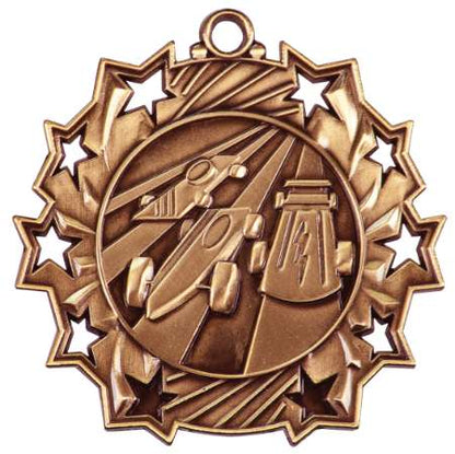 Pinewood Derby Ten Star Medal - Gold, Silver or Bronze | Engraved Scout 10 Star Medallion | 2.25 Inch Wide Decade Awards