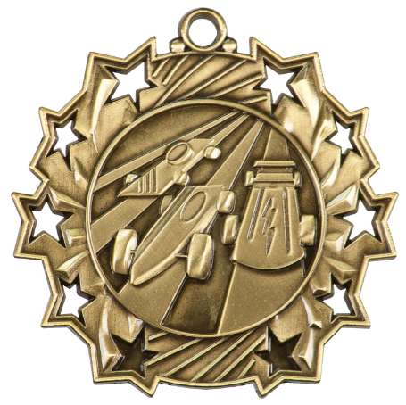 Pinewood Derby Ten Star Medal - Gold, Silver or Bronze | Engraved Scout 10 Star Medallion | 2.25 Inch Wide Decade Awards