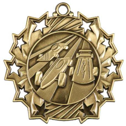 Pinewood Derby Ten Star Medal - Gold, Silver or Bronze | Engraved Scout 10 Star Medallion | 2.25 Inch Wide Decade Awards