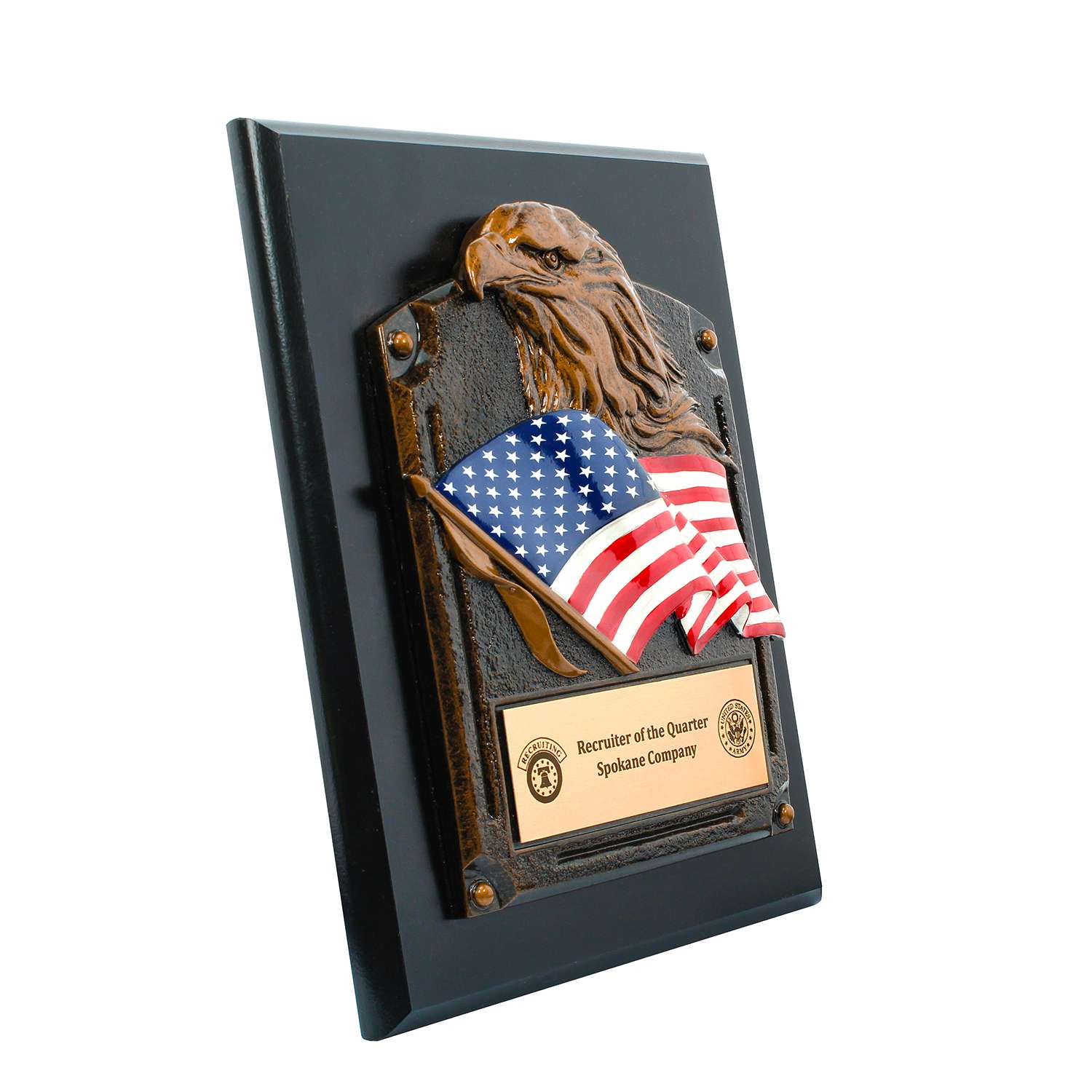Plaque - Eagle Head with American Flag | Engraved Patriotic Plaque - 6" x 8" or 8" x 10" Decade Awards