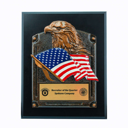 Plaque - Eagle Head with American Flag | Engraved Patriotic Plaque - 6" x 8" or 8" x 10" Decade Awards