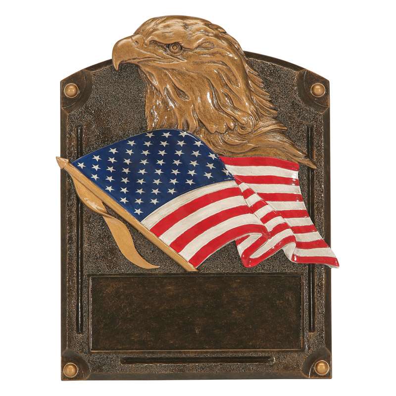 Plaque - Eagle Head with American Flag | Engraved Patriotic Plaque - 6" x 8" or 8" x 10" Decade Awards