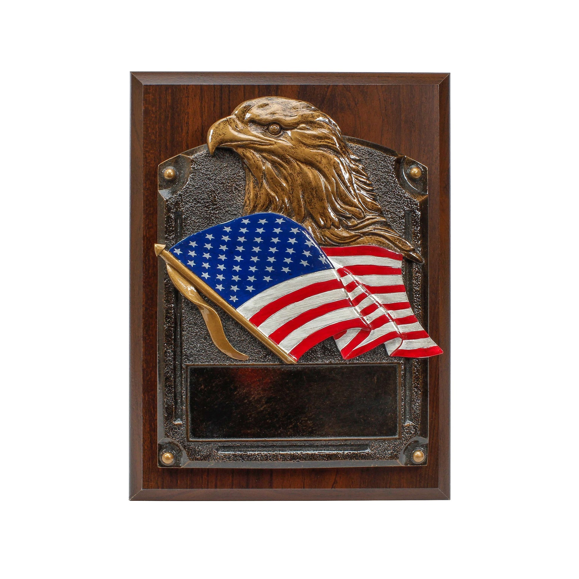 Plaque - Eagle Head with American Flag | Engraved Patriotic Plaque - 6" x 8" or 8" x 10" Decade Awards