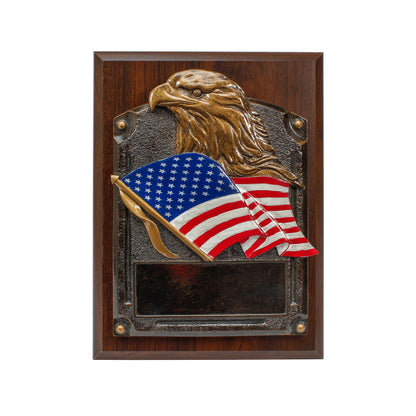 Plaque - Eagle Head with American Flag | Engraved Patriotic Plaque - 6" x 8" or 8" x 10" Decade Awards