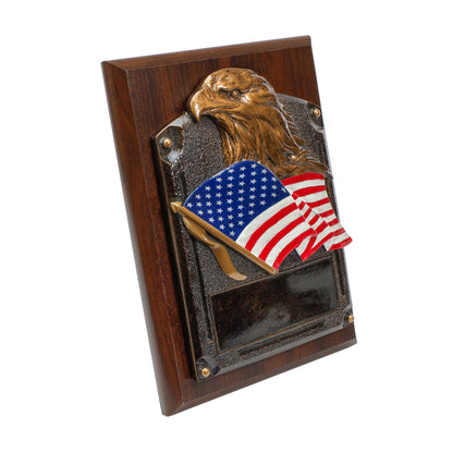 Plaque - Eagle Head with American Flag | Engraved Patriotic Plaque - 6" x 8" or 8" x 10" Decade Awards