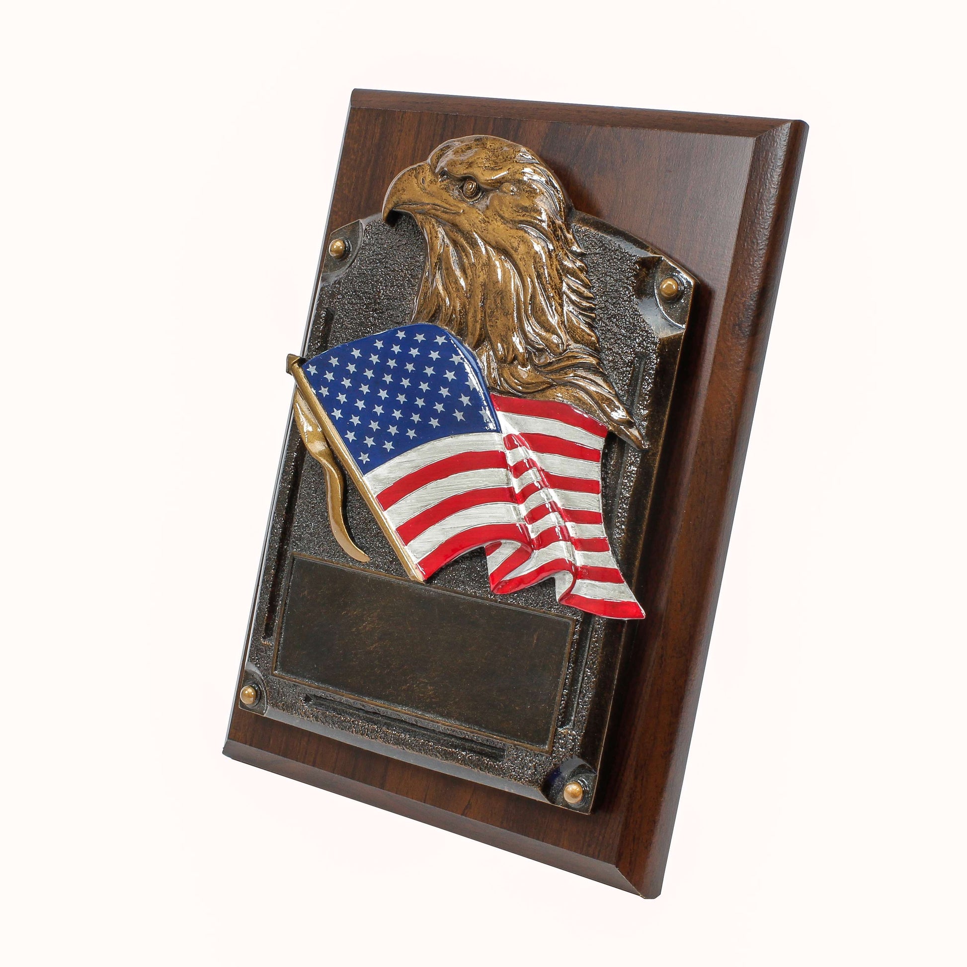 Plaque - Eagle Head with American Flag | Engraved Patriotic Plaque - 6" x 8" or 8" x 10" Decade Awards
