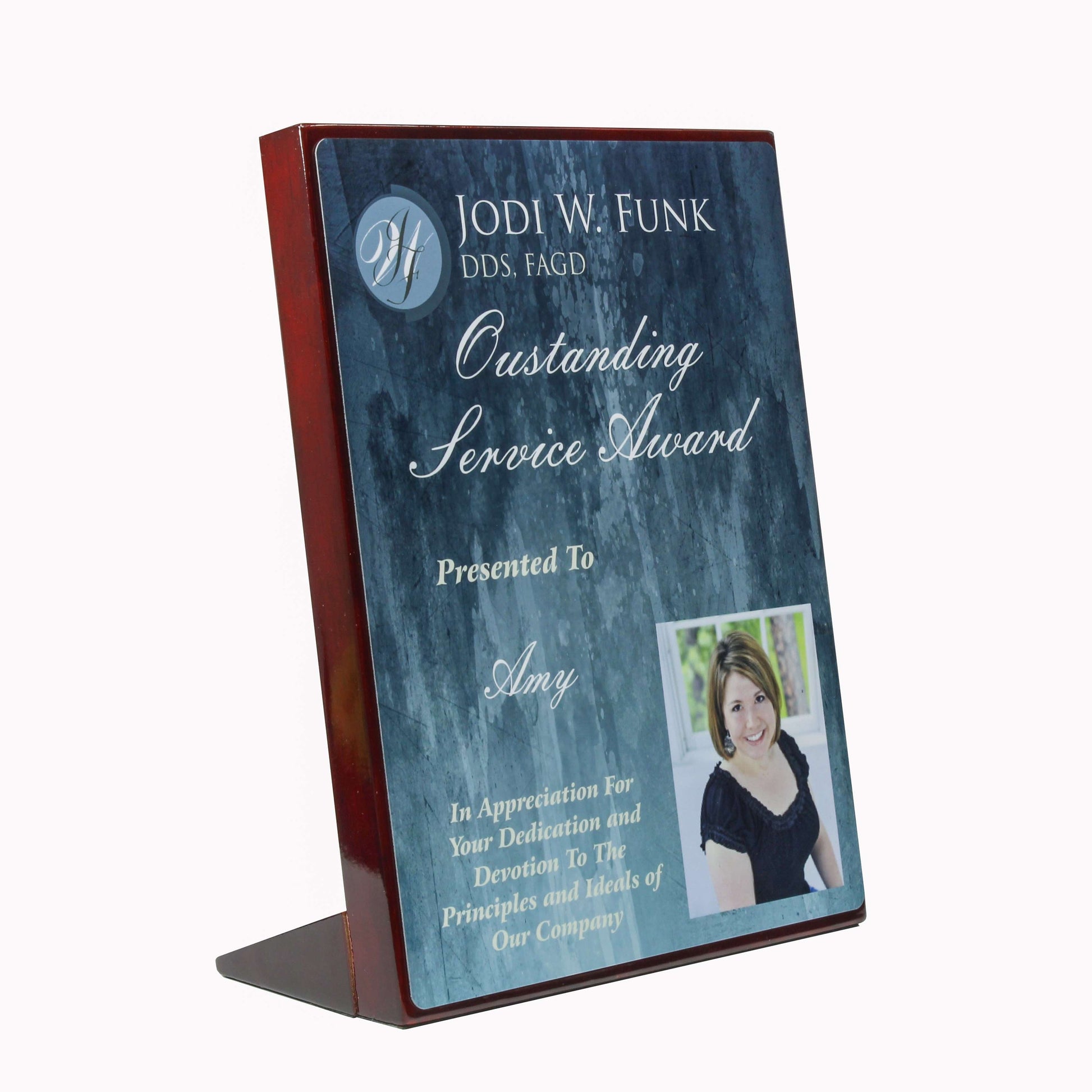 Plaque - Self Standing with Rosewood High Gloss Finish | Engraved Plaque - 7, 8.25 or 9.25 Inch Tall Decade Awards