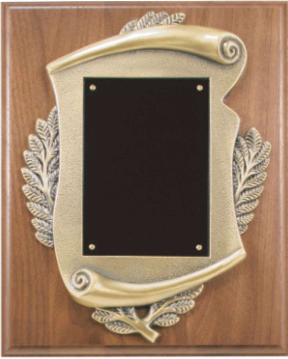 Plaque - 3 Sizes | Solid Walnut with Engraved Scroll Emblem Decade Awards