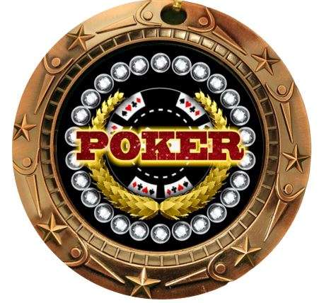 Poker World Class Medal - Gold, Silver or Bronze | Engraved Texas Hold 'em Medallion - 3 Inch Wide Decade Awards