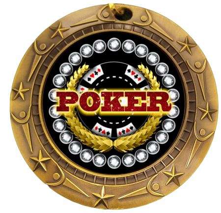 Poker World Class Medal - Gold, Silver or Bronze | Engraved Texas Hold 'em Medallion - 3 Inch Wide Decade Awards