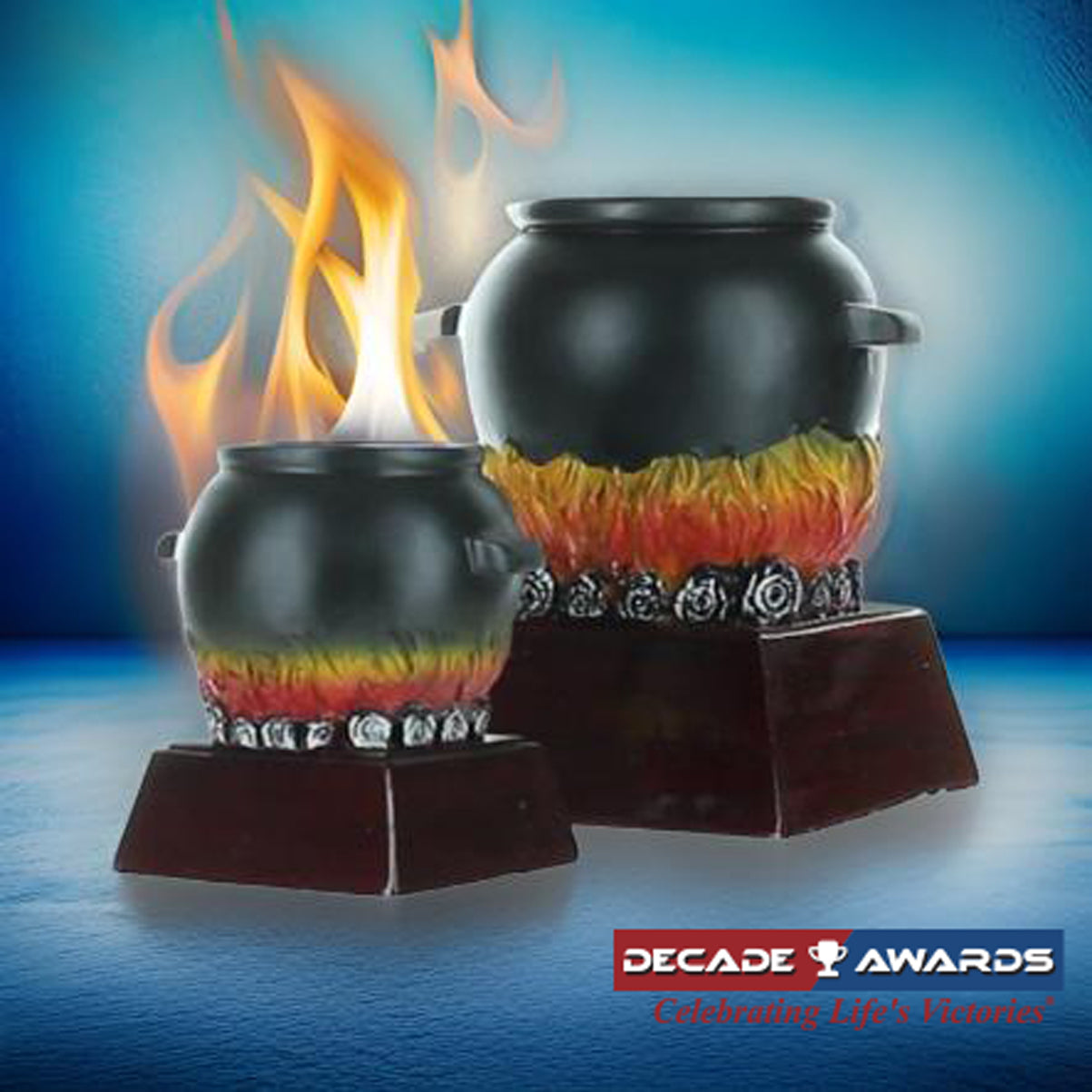 Custom Engraved Chili Pot and Witches Brew Cauldron Trophy – Black Cook Off and Halloween Award by Decade Awards