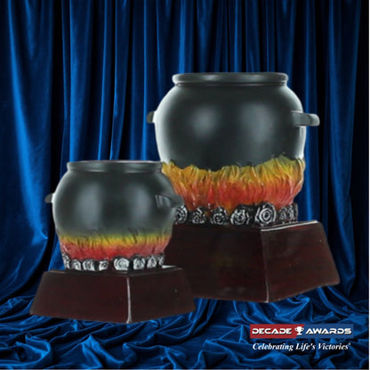 Custom Engraved Chili Pot and Witches Brew Cauldron Trophy – Black Cook Off and Halloween Award by Decade Awards