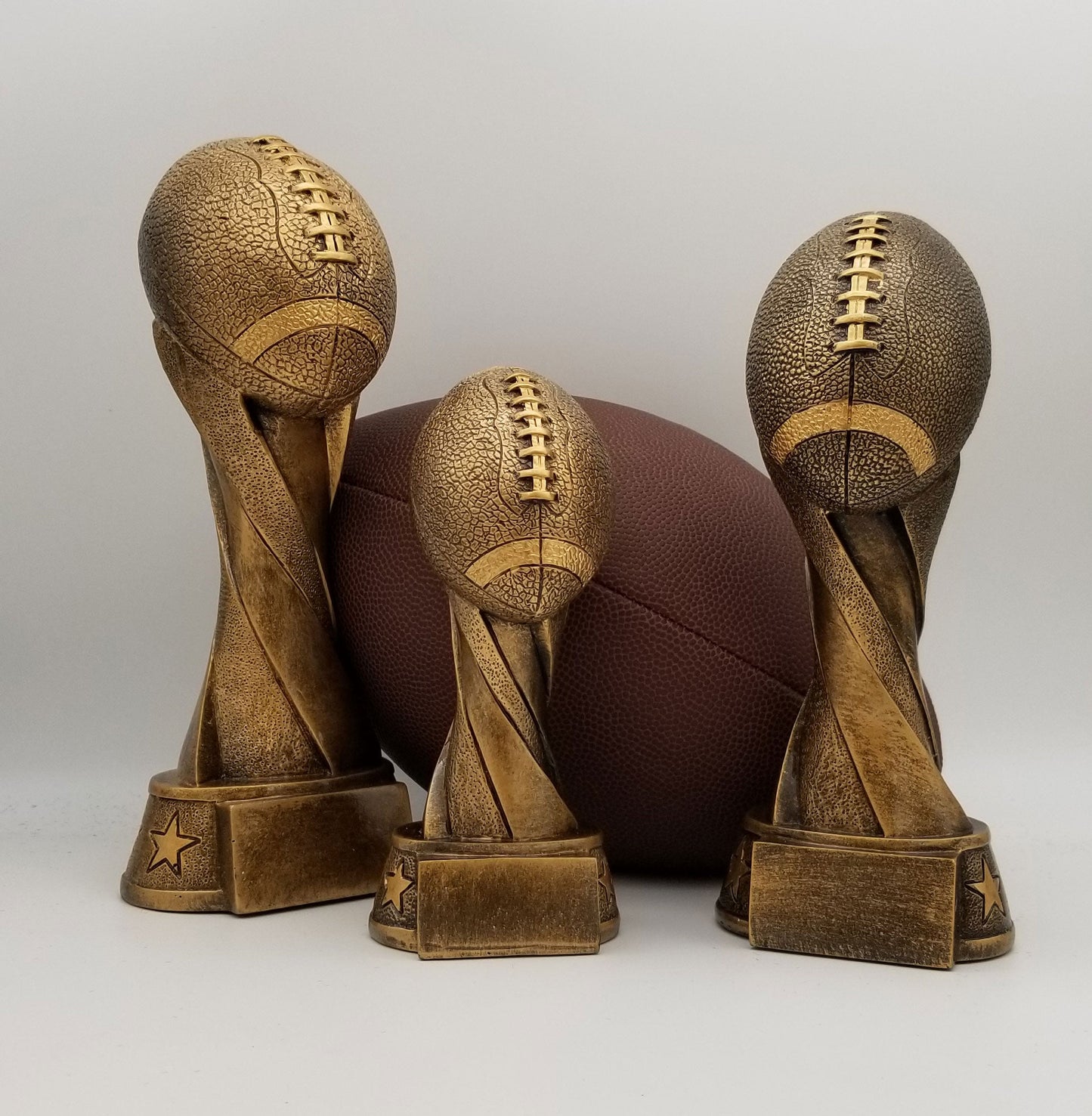 Football Trophy, Gold Spiral | Engraved FFL Award - 7, 9 or 10.5 Inch Tall Decade Awards