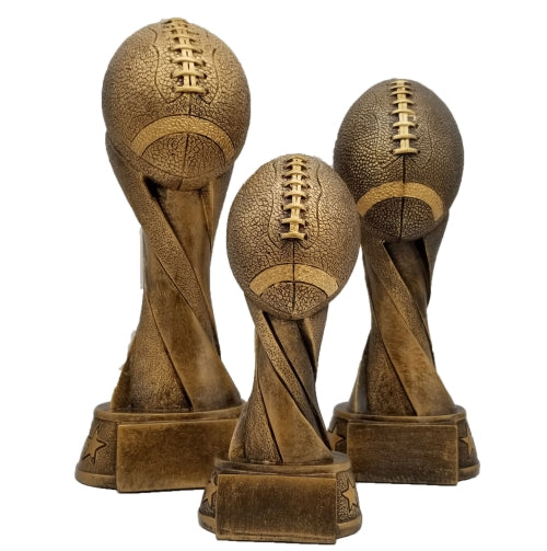 Football Trophy, Gold Spiral | Engraved FFL Award - 7, 9 or 10.5 Inch Tall Decade Awards