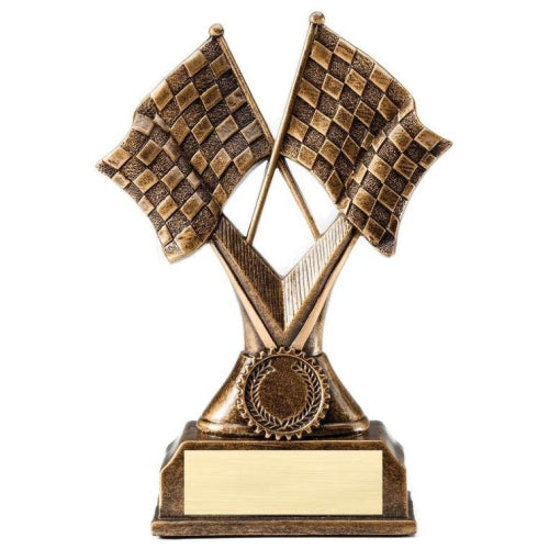Racing Trophy, Checkered Flag | Engraved Racing Flag Award - 7 Inch Tall Decade Awards