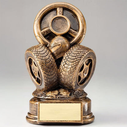 Racing Steering Wheel & Tires Award | Engraved Auto Award - 7 Inch Tall Decade Awards