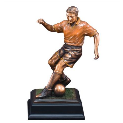 Soccer Trophy, Gallery Sculpture Figure | Engraved Male Soccer Award - 13.5 Inch Tall Decade