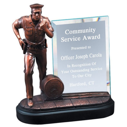 Policeman Award, Heroic Story Glass | Engraved Police Officer Hero Trophy - 8 Inch Tall Decade Awards