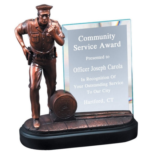 Policeman Award, Heroic Story Glass | Engraved Police Officer Hero Trophy - 8 Inch Tall Decade Awards