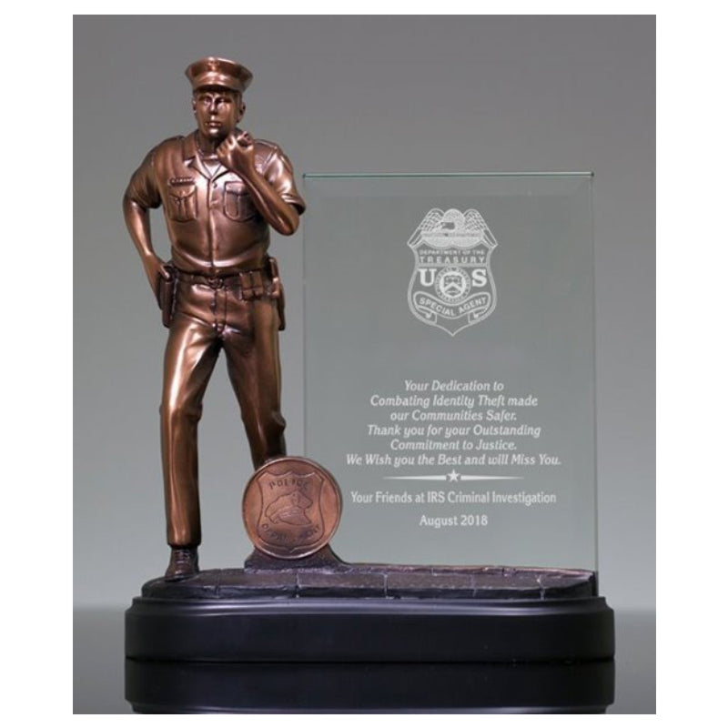 Policeman Award, Heroic Story Glass | Engraved Police Officer Hero Trophy - 8 Inch Tall Decade Awards