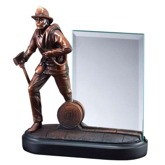 Fireman Heroic Story Glass Award | Engraved Firefighter Hero Award - 8 Inch Tall Decade Awards