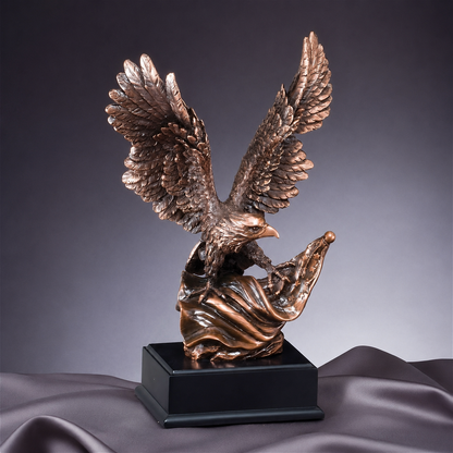 Eagle Trophy | Bronzed | Personalized Eagle with American Flag Award | 10, 14 or 19 Inches Tall