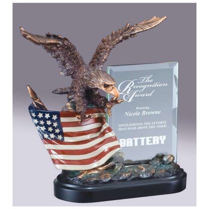 Eagle & Flag Award, Heroic Story Glass | Engraved American Flag & Eagle Hero Award - 10 Inch Tall Decade Awards