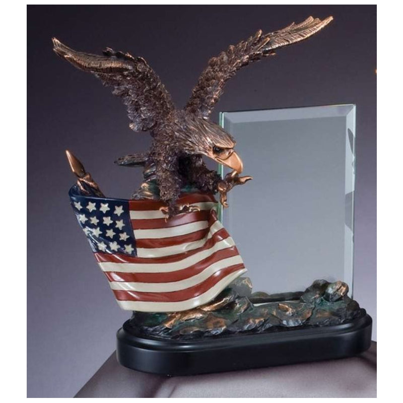Eagle & Flag Award, Heroic Story Glass | Engraved American Flag & Eagle Hero Award - 10 Inch Tall Decade Awards