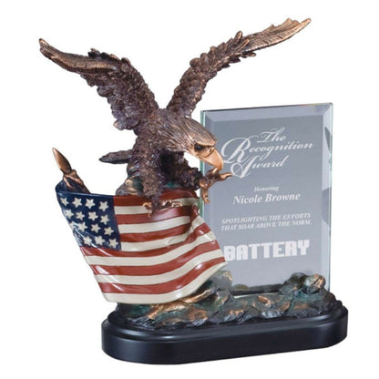 Eagle & Flag Award, Heroic Story Glass | Engraved American Flag & Eagle Hero Award - 10 Inch Tall Decade Awards
