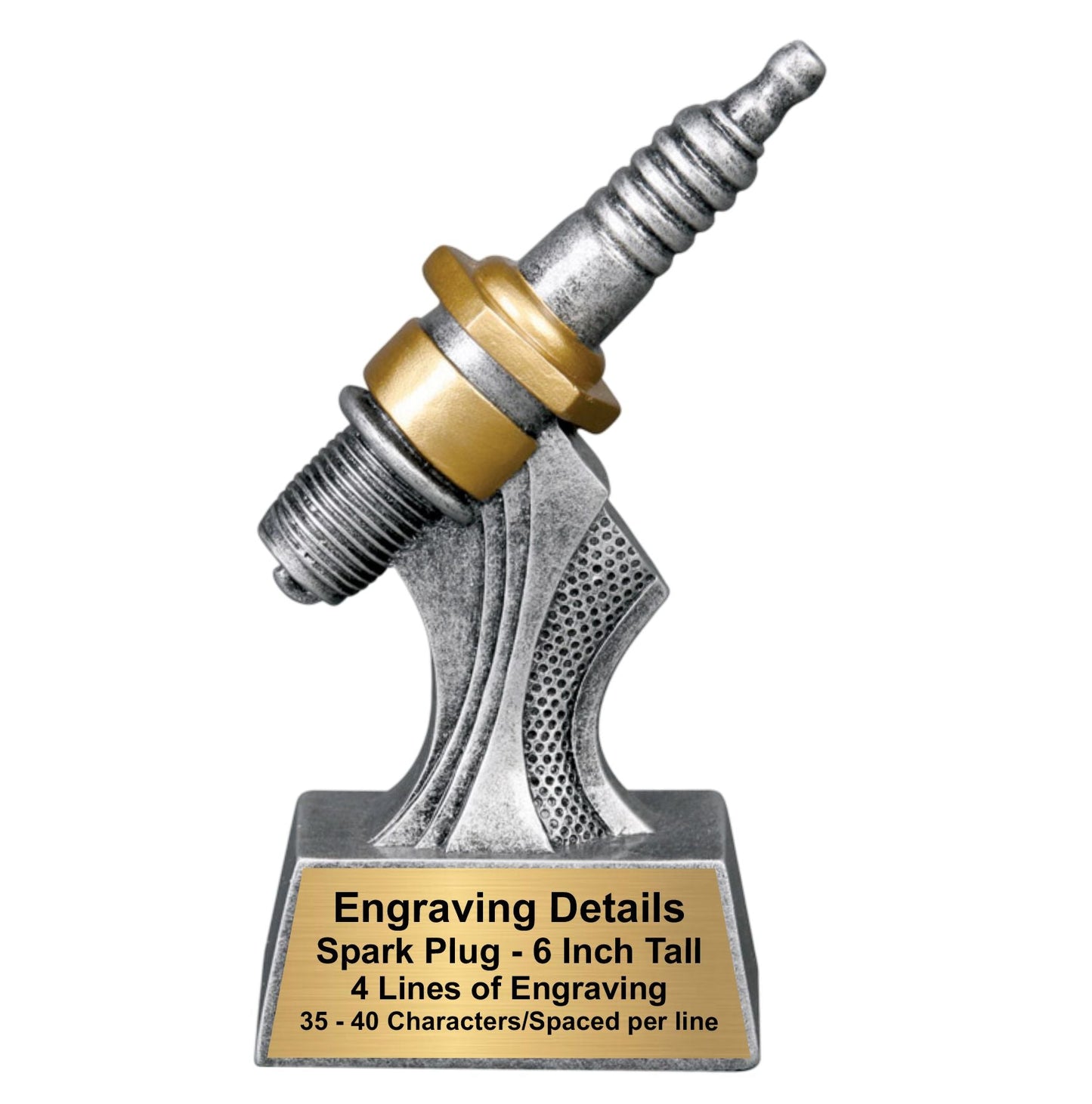 Spark Plug Trophy - Engraved Mechanic Award - 6 Inch Tall Decade Awards