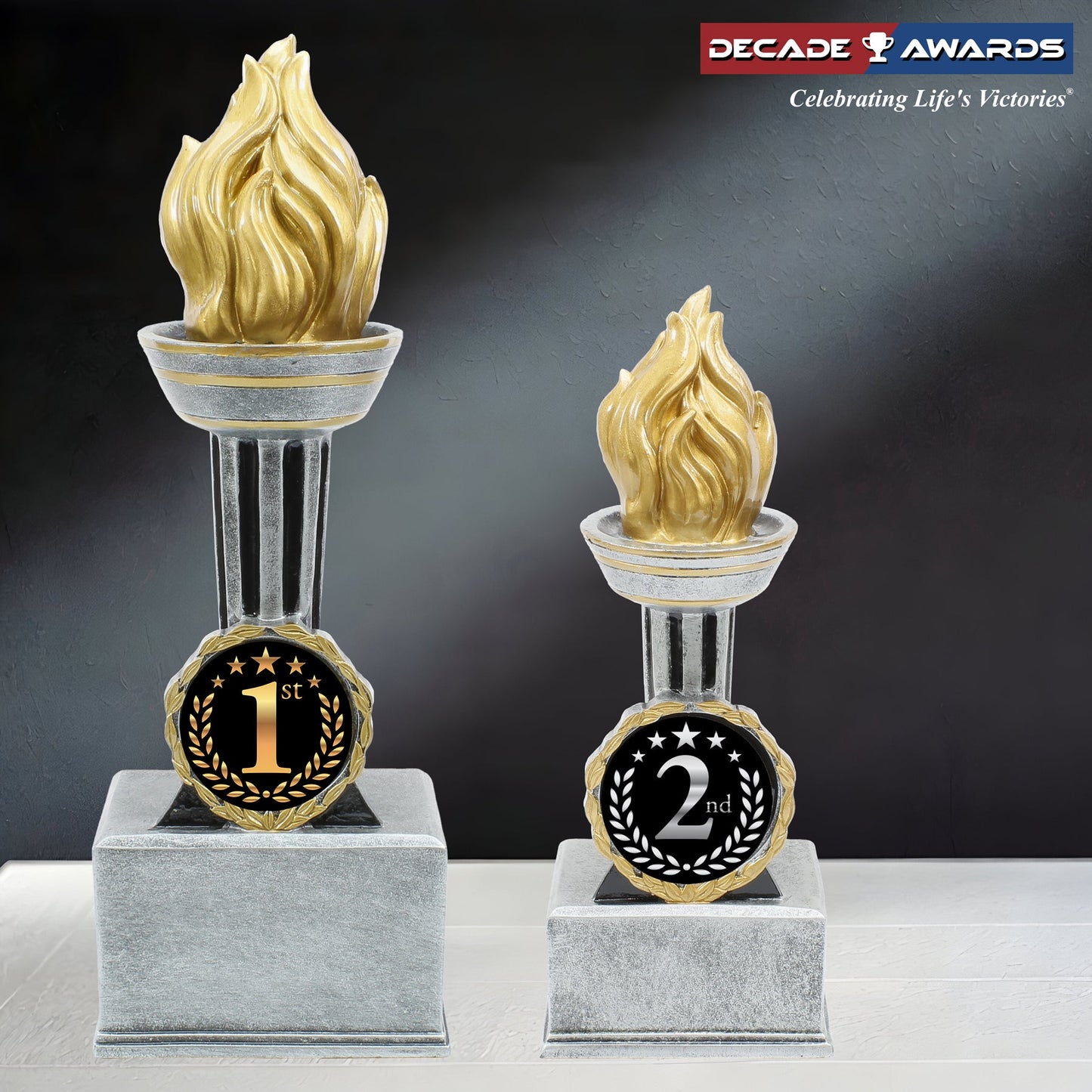 Victory Torch Trophy w/Insert | Engraved Flame of Victory Award - 9 or 12 Inch Tall Decade Awards