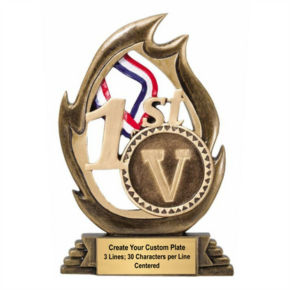 1st Place Trophy | Personalized 1st Place Flame Award | 7.25 Inches Tall CLEARANCE