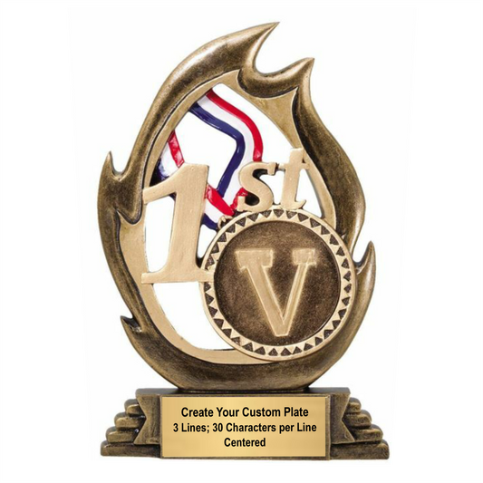 1st Place Trophy | Personalized 1st Place Flame Award | 7.25 Inches Tall CLEARANCE